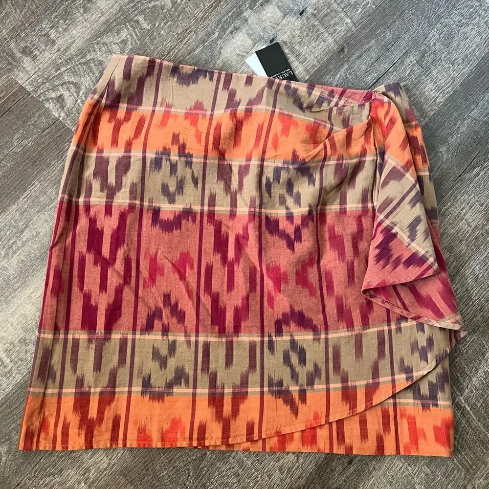 Lauren‎ Ralph Lauren Geometric Motif Cotton Linen Wrap Skirt-Size 14
